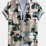 Palm Tree Color Block Print Button Up Shirt & Swim Shorts