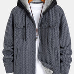 Faux Fur Lined Twist Jacquard Hooded Coat