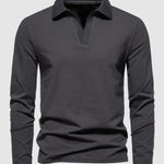 Men's Retro Solid Color V-Neck Lapel POLO Long Sleeve T-Shirt
