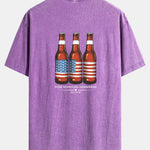 USA Old Row Beer Print Washed Distressed Drop Shoulder T-Shirt