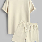 Geometric jacquard round neck T-shirt + shorts 2-piece set