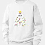 Christmas Lights White Cat Print Relax Fit Sweatshirt