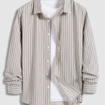 Men's pleated textured striped button casual long-sleeved shirt