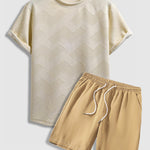 Men's geometric jacquard round neck short-sleeved T-shirt casual shorts set