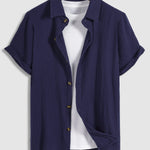 Men's solid color textured striped short-sleeved shirt