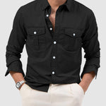 Men's Cargo Pocket Lapel Casual Loose Long Sleeve Shirt