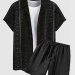 Men's knitted hollow casual shirt  shorts set