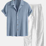 Waffle Textured Cuban Shirt & Straight Leg Linen Pants