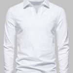 Men's Retro Solid Color V-Neck Lapel POLO Long Sleeve T-Shirt