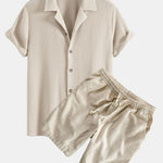 Textured Cuban Shirt & Linen Cotton Blend Drawstring Shorts