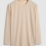 Men's solid color textured pit round neck long-sleeved T-shirt