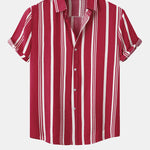 Men's Cotton Linen Stripe Short Sleeve Shirt