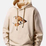 Zipper Bear Print Relax Fit Hoodie