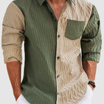 Men's Color Block Patchwork Oversized Casual Long Sleeve Shirt