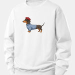 Dachshund Wearing Striped Sweater Print Relax Fit Sweatshirt