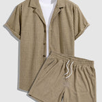 Men's geometric terry texture shirt casual shorts set