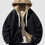 Men's Corduroy Fleece-lined Fake Two-Pocket Hooded Jacket