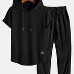 Ribbed Hooded  Arc Hem T-Shirt & Straight Leg Ribbed Pants