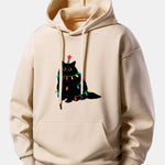 Colorful Light Black Cat Print Relax Fit Hoodie