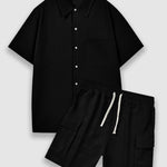 Men's Textured Resort Style Casual Button-Down Shirt  Shorts Set