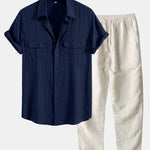 Linen Rayon Blend Pocket Utility Shirt & Straight Leg Linen Pants