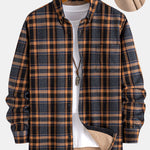 Flannel Fleece Lined Plaid Cotton Button Up Shirt