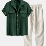Textured Cuban Collar Pocket Shirt & Straight Leg Linen Pants