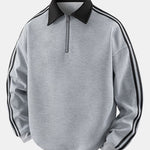 Stripe Waffle Zipper Polo Neck Sweatshirt