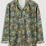 Men's Corduroy Print Floral Button Long Sleeve Shirt