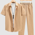 Men's solid color short-sleeved shirt casual pants set