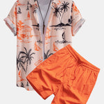 Island Print Button Up Shirt & Drawstring Swim Shorts