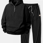 Relax Fit Corduroy Half-Zip Hooded Pullover & Straight Leg Corduroy Pants
