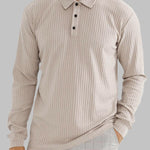Men's solid color texture business casual POLO long-sleeved T-shirt