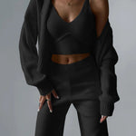 Zeagoo Women's Chic V-neck Knitted Three-piece Set Sleeveless Crop Vest and Sweater Cardigan & Solid Wide Leg Pants
