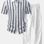 Plaid Jacquard Button Up Shirt & Straight Leg Linen Pants