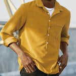 Men's Half Button Corduroy Long Sleeve Shirt-Light Blue