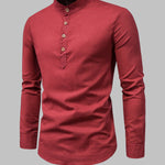 Men's Solid Color Cotton Linen Stand Collar Shirt