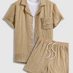Men's Textured Cuban Collar Shirt Casual Shorts Set