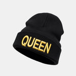 Unisex Queen And King Embroidery Knitted Hat Set