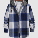 Men's Thin Plaid Button-Up Hooded Shirt