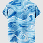 Men's Vacation Style 3D Wave Print Beach Casual Short Sleeve Shirt