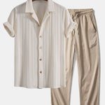 Texture Jacquard Cuban Shirt & Wrinkle Textured Straight Leg Pants