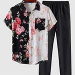 Men's Hawaiian floral patchwork short-sleeved shirt casual pants set