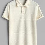 Geometric Vintage Jacquard Lapel Short-Sleeved Polo-Beige