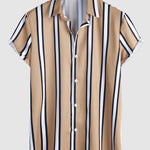 Men's Striped Print Button Casual Short Sleeve Shirt