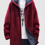 Men's Fleece-lined thickened knitted zipper Long  hooded jacket