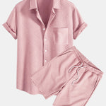 Striped Jacquard Button Up Shirt & Drawstring Shorts