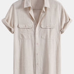 Linen Rayon Blend Pocket Utility Shirt & Straight Leg Linen Pants