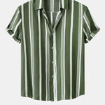 Men's Cotton Linen Stripe Short Sleeve Shirt