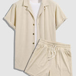 Men's diamond geometric terry texture shirt casual shorts set